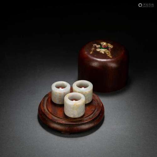 Set Of Three Inscribed Jade Thumb Rings