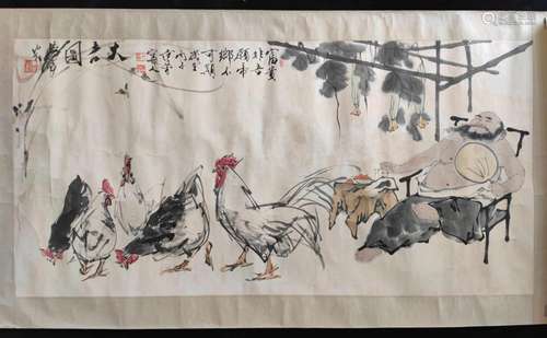 Huang Zhou And Fan Zeng, Chinese Roosters Painting On