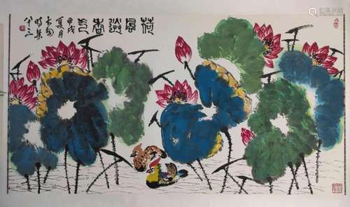 Chen Dayu, Chinese Lotus Painting On Paper