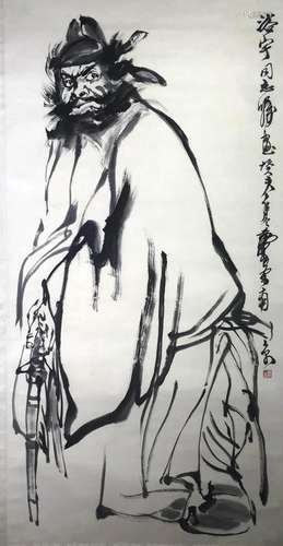 Huang Zhou, Chinese Figure Painting Paper Scroll