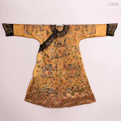 Embroidered Yellow Satin Dragon Robe