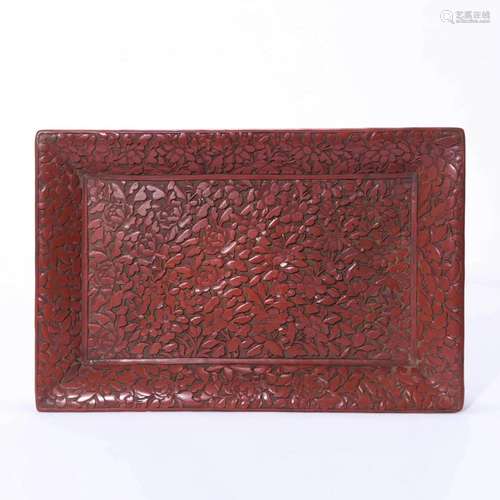 Carved Cinnabar Lacquer Rectangular Plate