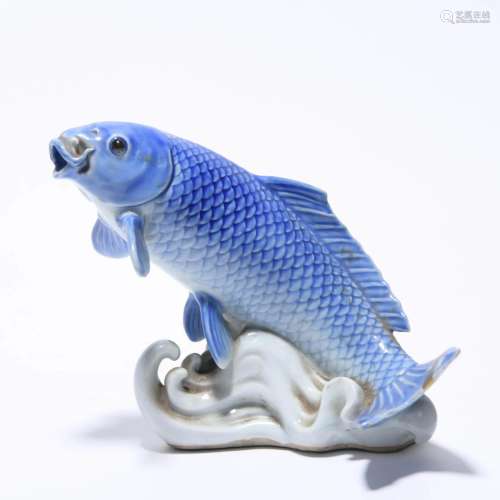 Blue and White Statue of Fish