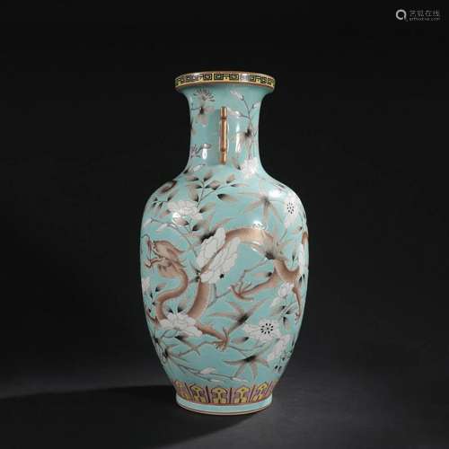 Turquoise-Blue-Ground Twin-Dragon Vase