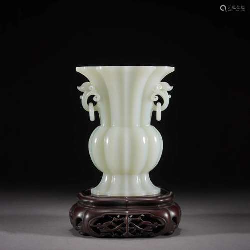 White Jade Double-Eared Gu Vase