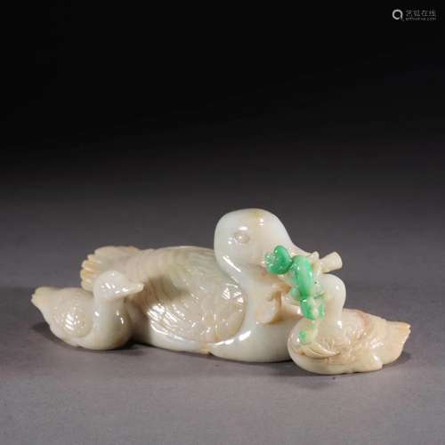 Carved Jadeite Duck-Form Brush Rack