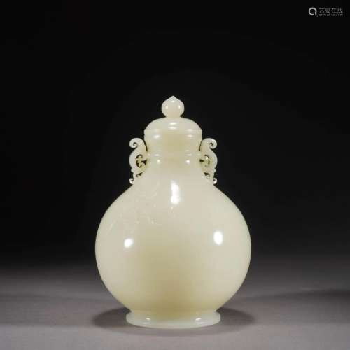 Carved White Jade Floral Vase And Cover