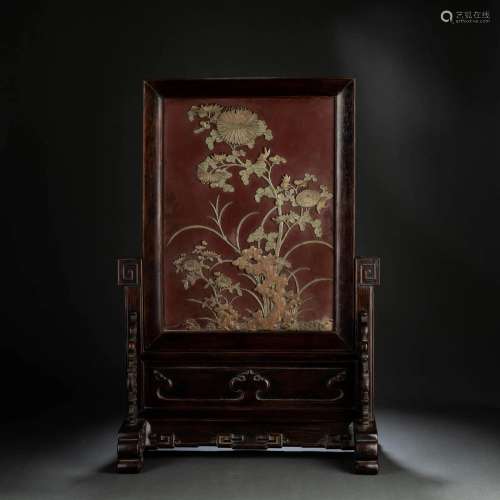Carved Qiyang Stone Floral Table Screen