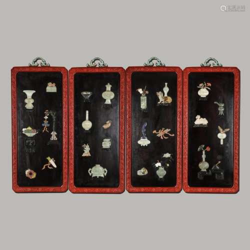 Four Lacquerware Antiques Hanging Screens