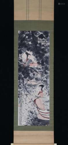 Fu Baoshi, Chinese Lady Painting Paper Scroll