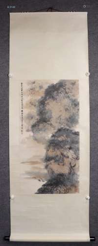 Fu Baoshi, Chinese Lotus Painting Paper Scroll