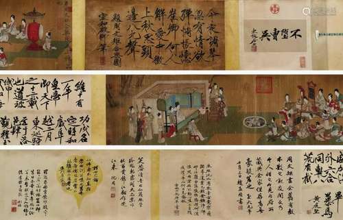 Zhou Wenju, Chinese Figures Painting Silk Handscroll