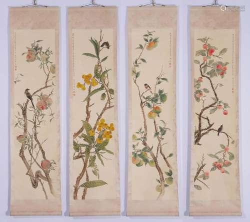 Xie Yuemei, Four Chinese Flower Painting Scrolls