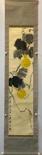 Qi Baishi, Chinese Fruits Painting Paper Scroll