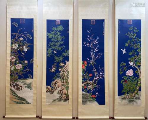 Shen Quan, Four Chinese Flower And Bird Painting Paper