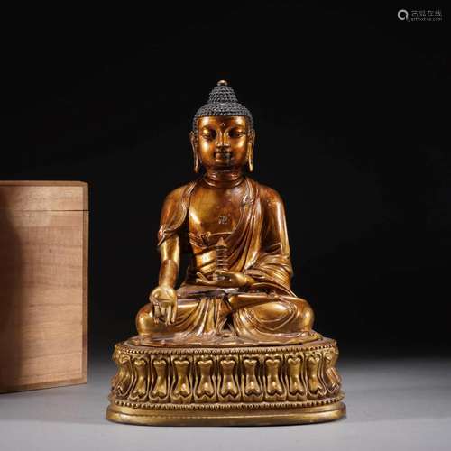 Gold Painted Bronze Figure Of Shakyamuni