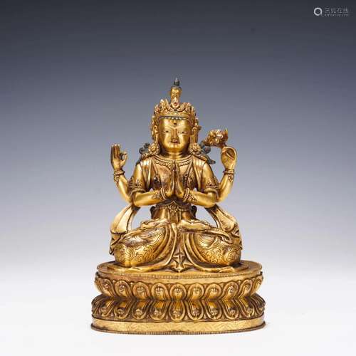 Gilt Bronze Figure Of Four-Armed Guanyin