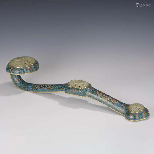 Jade Inlaid Cloisonne Enamel Ruyi Sceptre