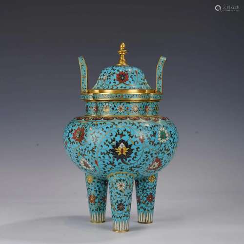 Cloisonne Enamel Lotus Tripod Censer