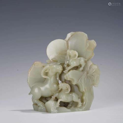 White Jade Three-Ram Boulder