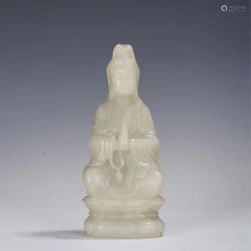 Carved White Jade Figure Of Guanyin