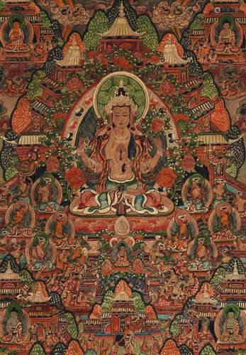 Thangka Of Four-Armed Avalokitesvara