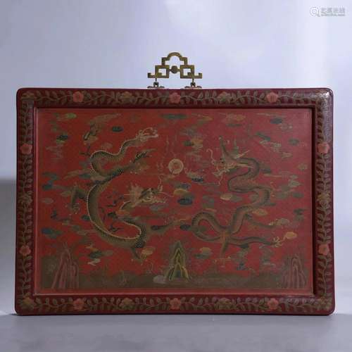 Lacquerware Twin-Dragon Hanging Screen