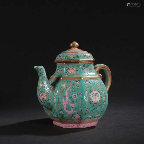 Famille Rose Twin-Dragon Tea Pot