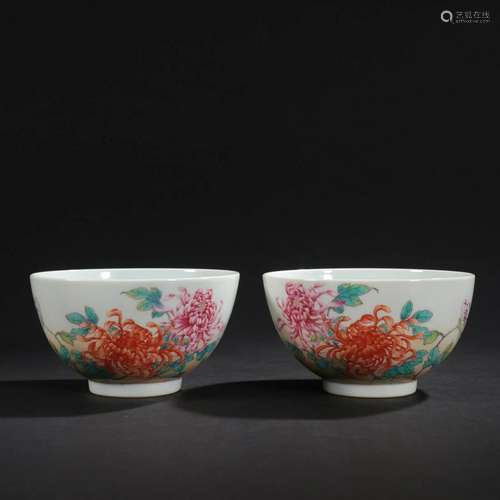 Pair Of Famille Rose Flower Bowls