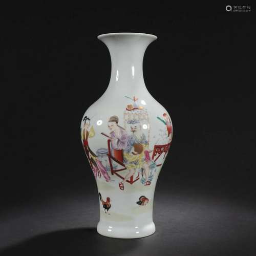 Famille Rose Figure Olive-Shape Vase