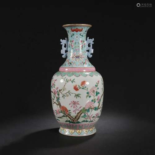 Famille Rose Floral Kuilong Vase