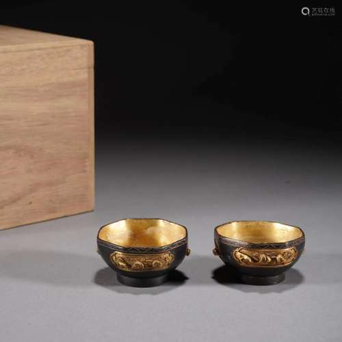 Pair Of Gilt Bronze Floral Cups