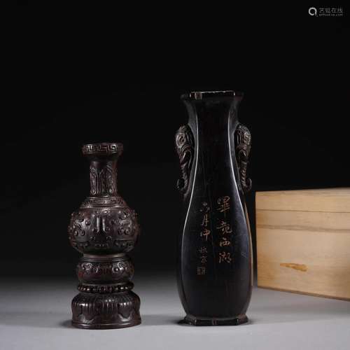 Pair Of Sandalwood Flower Vases