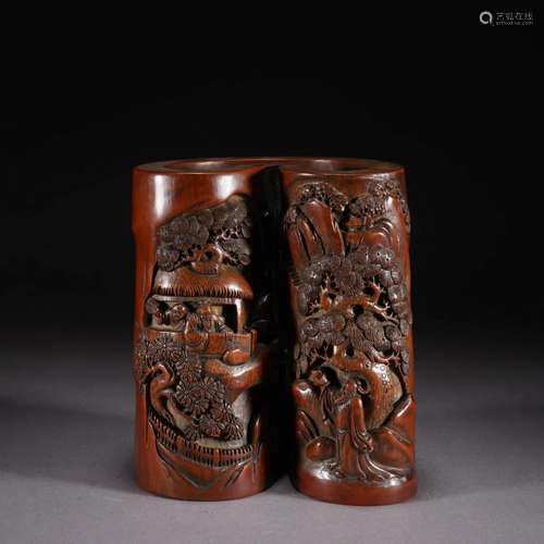 Carved Bamboo Figure Brush Pot