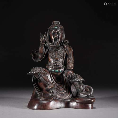 Carved Sandalwood Guangong Statue