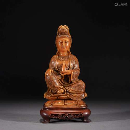 Carved Shoushan Stone Figure Of Guanyin