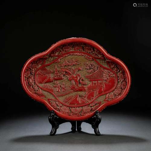 Carved Lacquerware Begonia-Form Plate