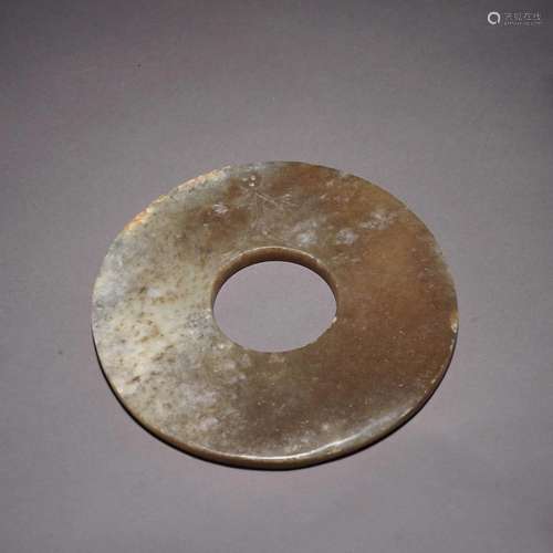 Carved Brownish Jade Disc Bi