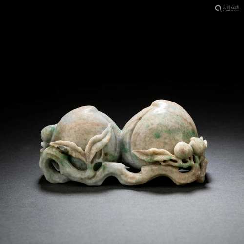 Carved Jadeite Twin-Peach Ornament