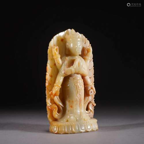 Carved Russet Jade Figure Of Six-Armed Avalokitesvara