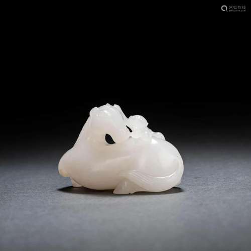 Carved White Jade Monkey And Horse Ornament