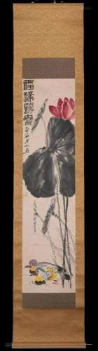 Qi Baishi, Chinese Mandarin Ducks Painting Paper Scroll