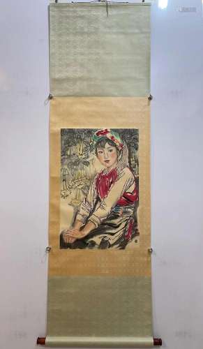 Liu Wenxi, Chinese Girl Painting Paper Scroll