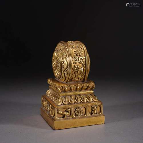 Gilt Bronze Buddhist Wheel Seal
