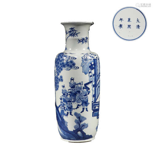 Qing Dynasty, blue and white character story bottle