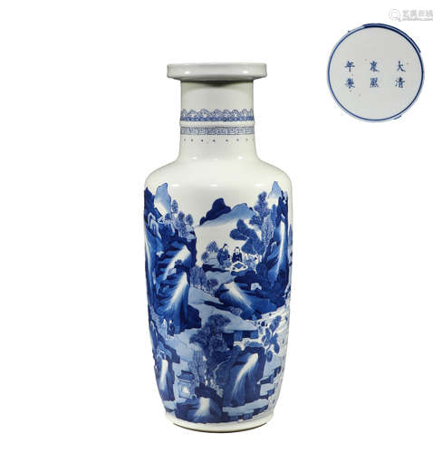 Qing Dynasty, blue and white character story bottle