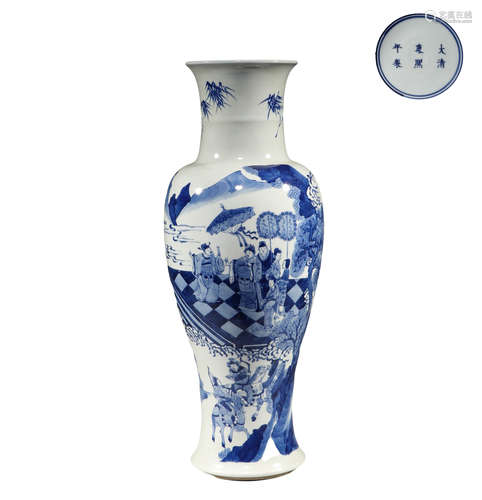 Qing Dynasty, blue and white character story bottle