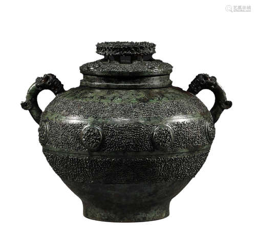 Ancient China, bronze double ear jar