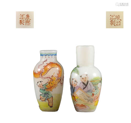 In the Qing Dynasty, a pair of snuff bottles were used to ad...