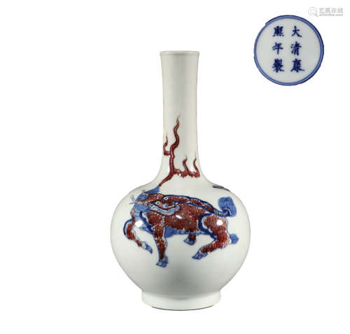 Qing Dynasty, blue and white underglaze red bottle